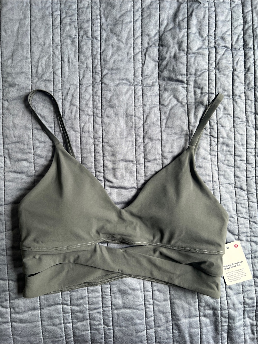 Lululemon Dark Slate Grey V-neck Crossover Underband Sports Bra Top Size 6 NWT
